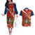 Dominican Republic Independence Day Couples Matching Off The Shoulder Long Sleeve Dress and Hawaiian Shirt Coat Of Arms With Bayahibe Rose