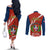 Dominican Republic Independence Day Couples Matching Off The Shoulder Long Sleeve Dress and Long Sleeve Button Shirt Coat Of Arms With Bayahibe Rose
