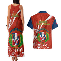 Dominican Republic Independence Day Couples Matching Tank Maxi Dress and Hawaiian Shirt Coat Of Arms With Bayahibe Rose - Wonder Print Shop