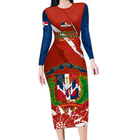 Dominican Republic Independence Day Family Matching Long Sleeve Bodycon Dress and Hawaiian Shirt Coat Of Arms With Bayahibe Rose - Wonder Print Shop