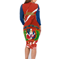 Dominican Republic Independence Day Family Matching Long Sleeve Bodycon Dress and Hawaiian Shirt Coat Of Arms With Bayahibe Rose - Wonder Print Shop