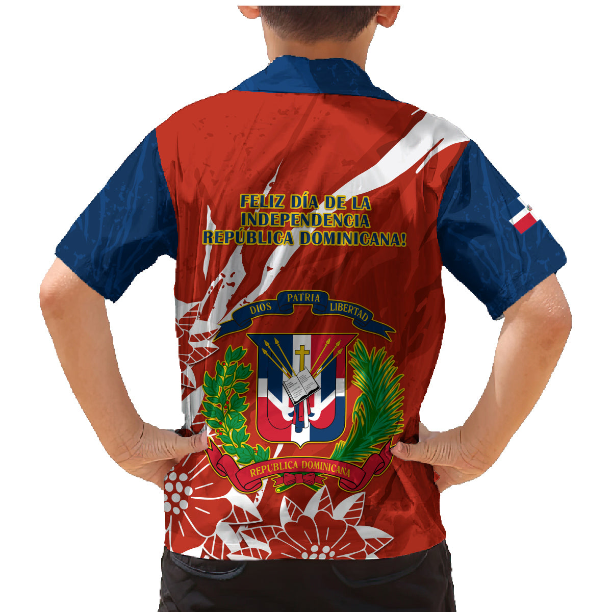 Dominican Republic Independence Day Family Matching Mermaid Dress and Hawaiian Shirt Coat Of Arms With Bayahibe Rose - Wonder Print Shop
