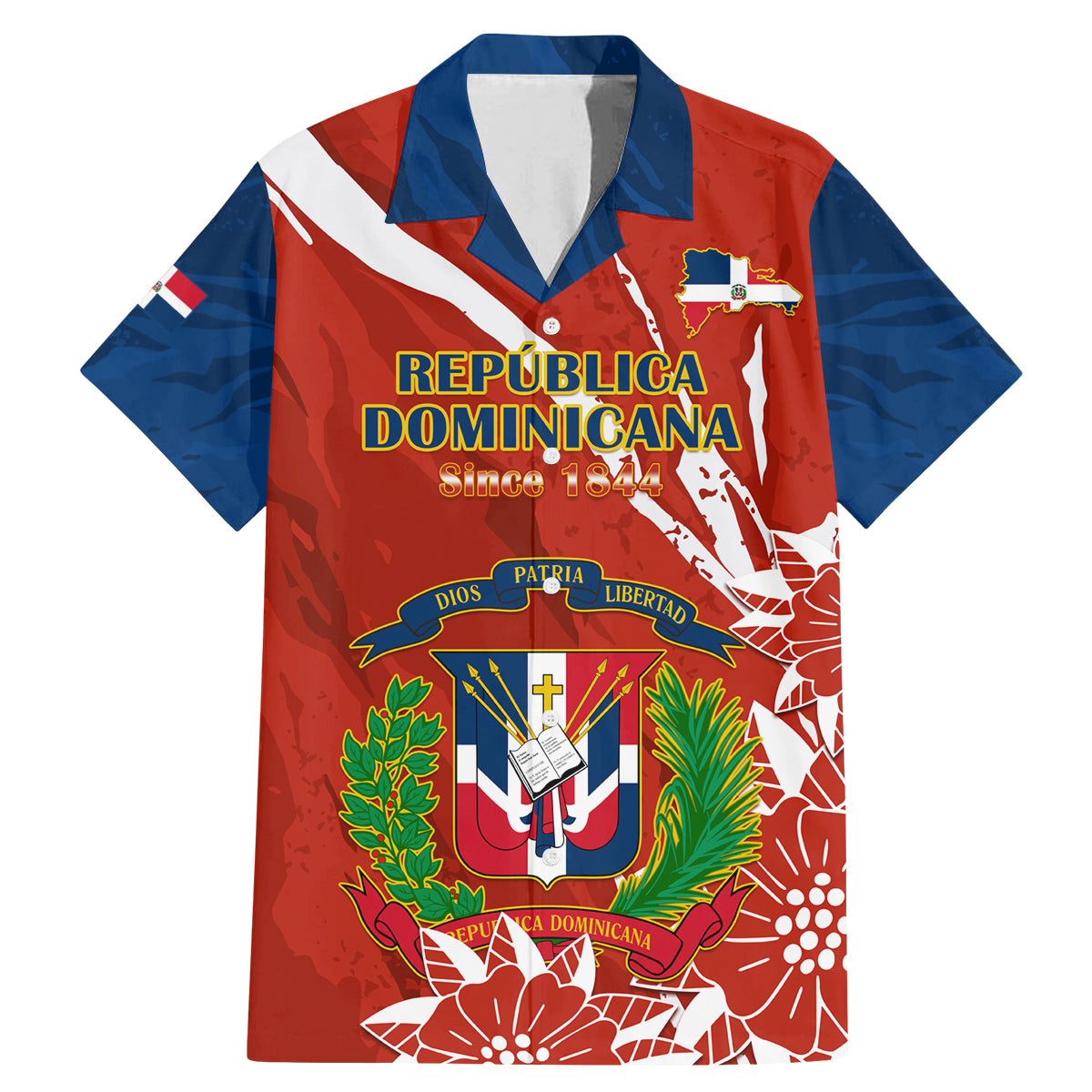 Dominican Republic Independence Day Family Matching Mermaid Dress and Hawaiian Shirt Coat Of Arms With Bayahibe Rose - Wonder Print Shop