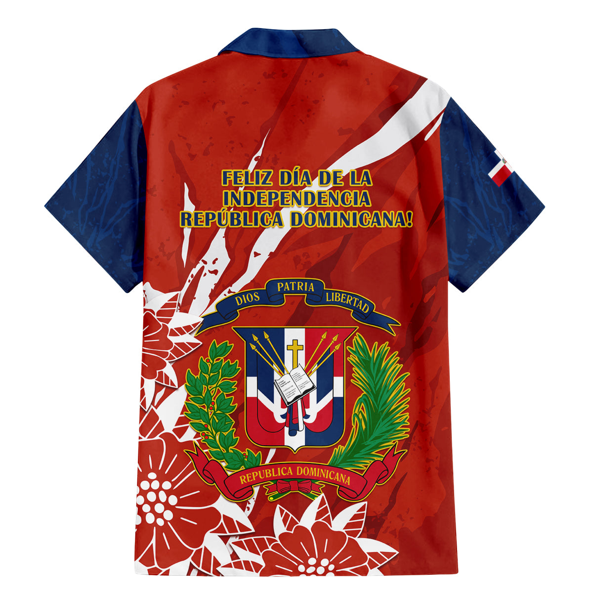Dominican Republic Independence Day Family Matching Mermaid Dress and Hawaiian Shirt Coat Of Arms With Bayahibe Rose - Wonder Print Shop