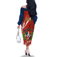 Dominican Republic Independence Day Family Matching Off Shoulder Long Sleeve Dress and Hawaiian Shirt Coat Of Arms With Bayahibe Rose - Wonder Print Shop