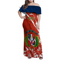 Dominican Republic Independence Day Family Matching Off Shoulder Maxi Dress and Hawaiian Shirt Coat Of Arms With Bayahibe Rose - Wonder Print Shop