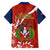 Dominican Republic Independence Day Family Matching Off Shoulder Short Dress and Hawaiian Shirt Coat Of Arms With Bayahibe Rose