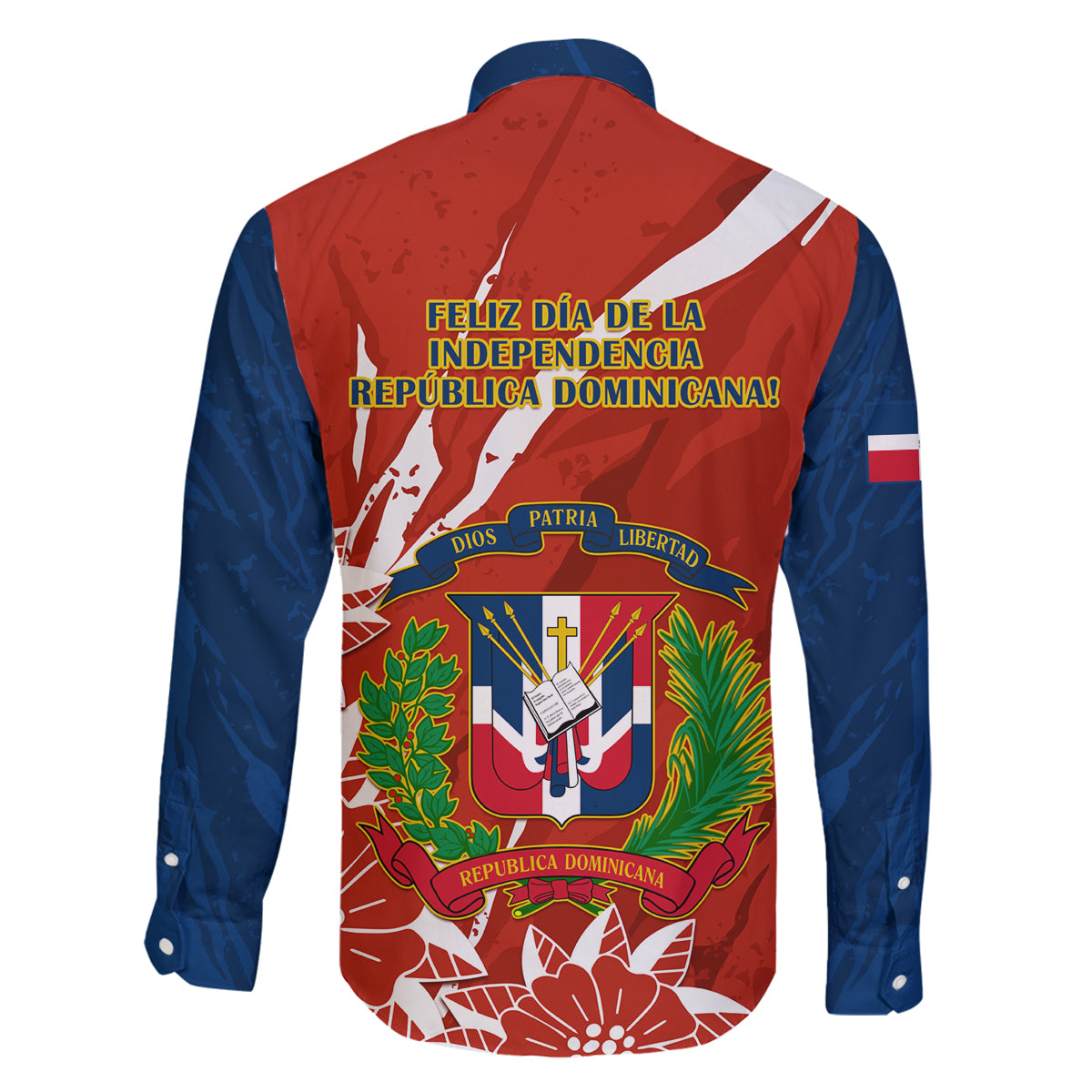 Dominican Republic Independence Day Family Matching Off Shoulder Short Dress and Hawaiian Shirt Coat Of Arms With Bayahibe Rose - Wonder Print Shop
