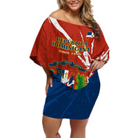Dominican Republic Independence Day Family Matching Off Shoulder Short Dress and Hawaiian Shirt Coat Of Arms With Bayahibe Rose - Wonder Print Shop
