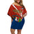 Dominican Republic Independence Day Family Matching Off Shoulder Short Dress and Hawaiian Shirt Coat Of Arms With Bayahibe Rose