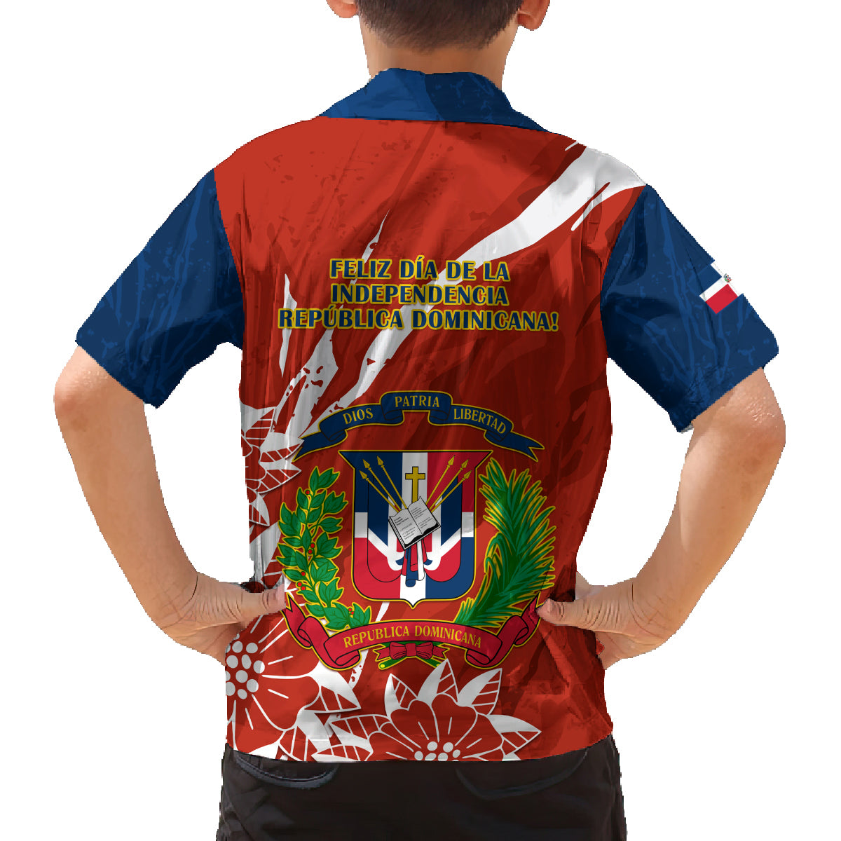 Dominican Republic Independence Day Family Matching Puletasi and Hawaiian Shirt Coat Of Arms With Bayahibe Rose - Wonder Print Shop