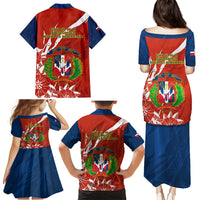 Dominican Republic Independence Day Family Matching Puletasi and Hawaiian Shirt Coat Of Arms With Bayahibe Rose - Wonder Print Shop