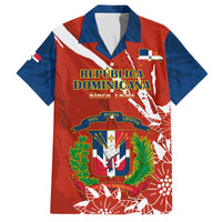 Dominican Republic Independence Day Family Matching Short Sleeve Bodycon Dress and Hawaiian Shirt Coat Of Arms With Bayahibe Rose - Wonder Print Shop