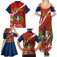 Dominican Republic Independence Day Family Matching Summer Maxi Dress and Hawaiian Shirt Coat Of Arms With Bayahibe Rose - Wonder Print Shop