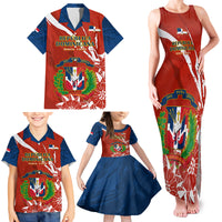 Dominican Republic Independence Day Family Matching Tank Maxi Dress and Hawaiian Shirt Coat Of Arms With Bayahibe Rose - Wonder Print Shop