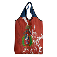 Dominican Republic Independence Day Grocery Bag Coat Of Arms With Bayahibe Rose