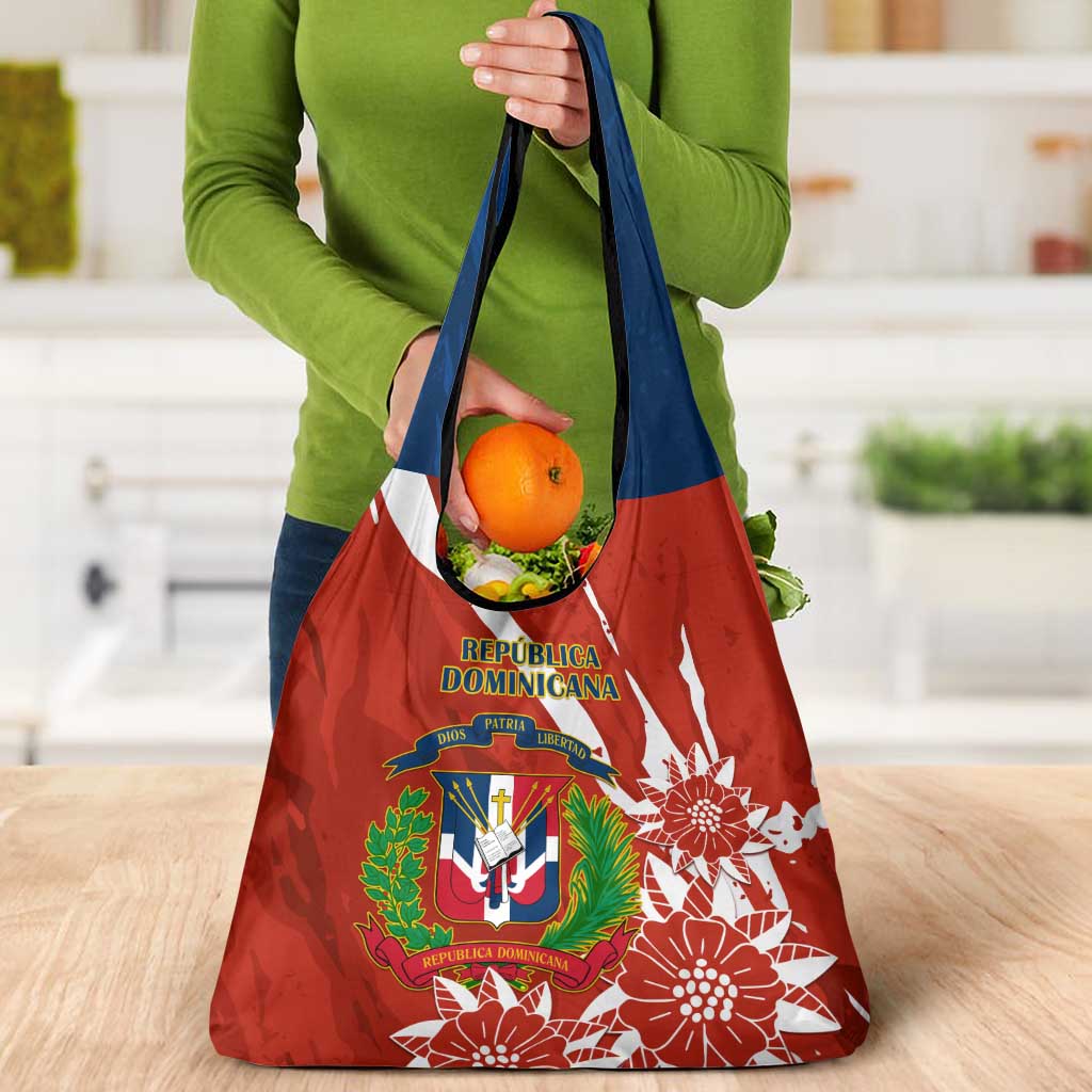 Dominican Republic Independence Day Grocery Bag Coat Of Arms With Bayahibe Rose