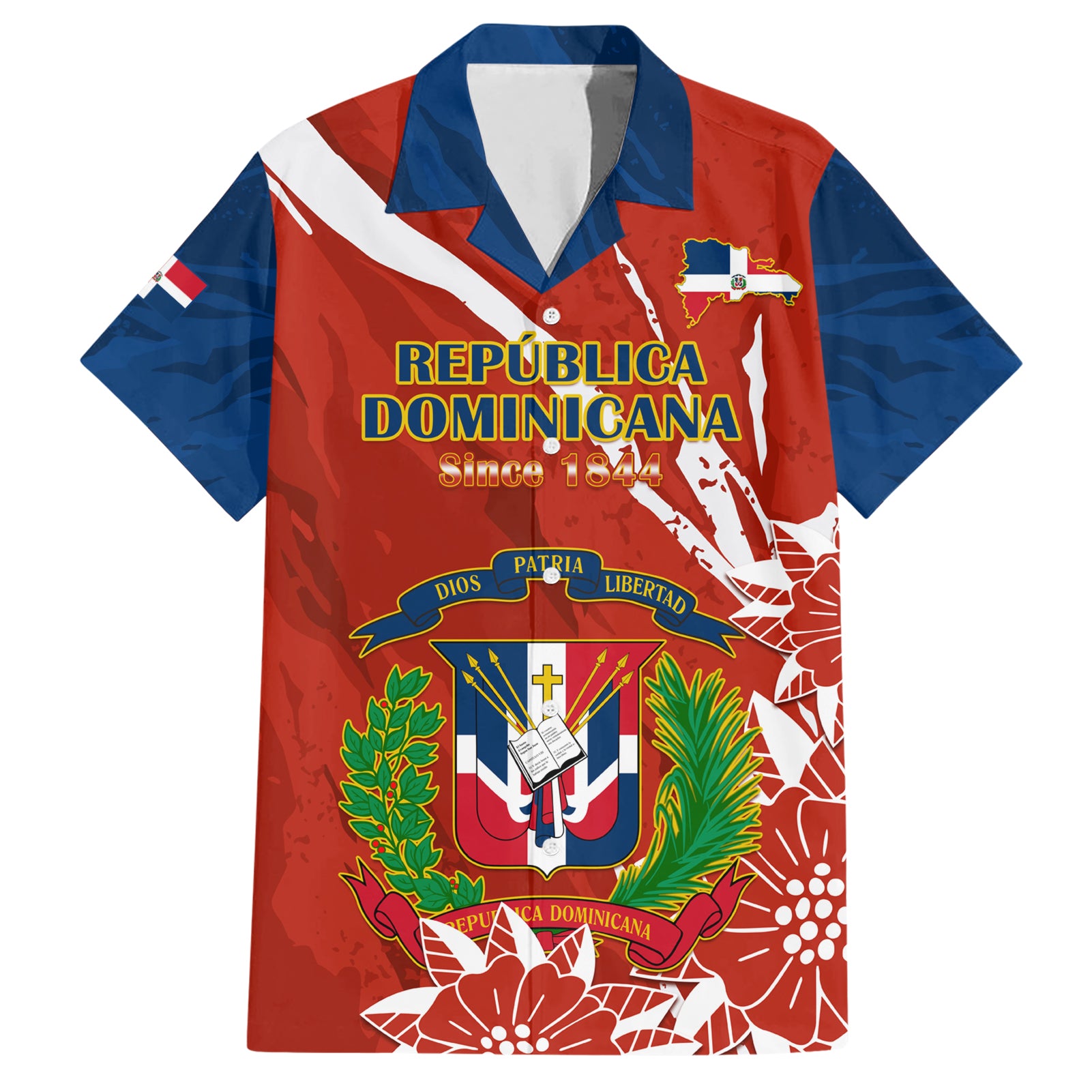 Dominican Republic Independence Day Hawaiian Shirt Coat Of Arms With Bayahibe Rose