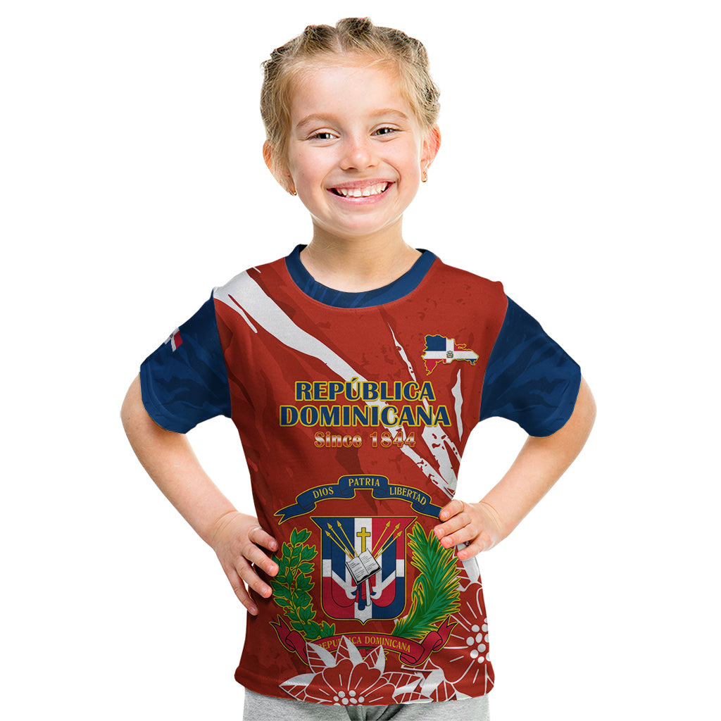 Dominican Republic Independence Day Kid T Shirt Coat Of Arms With Bayahibe Rose