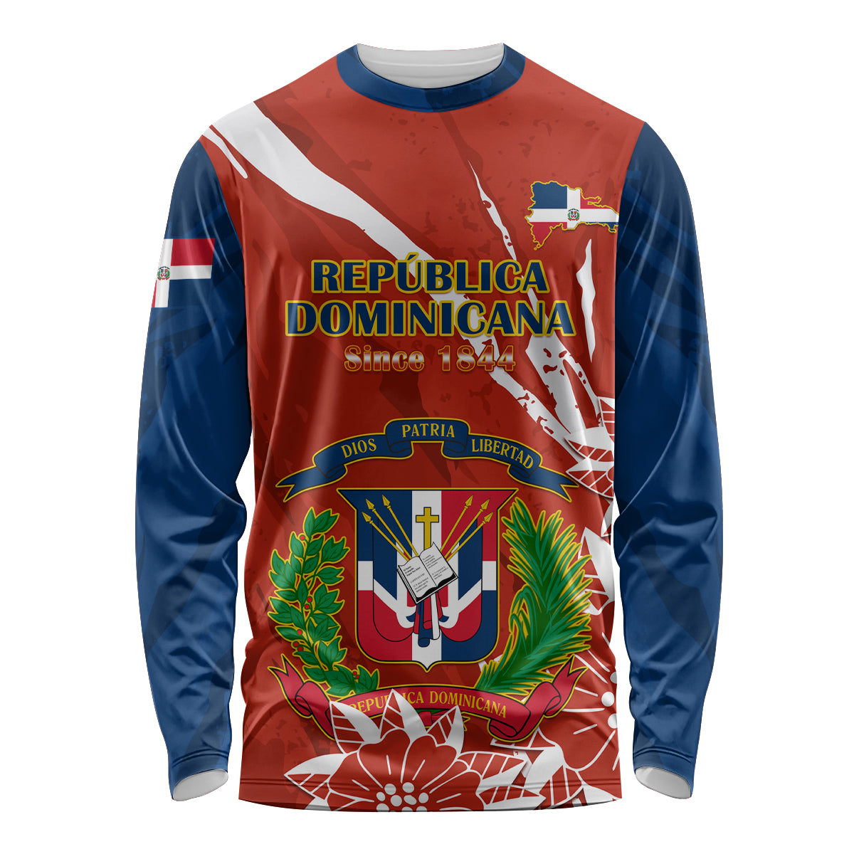Dominican Republic Independence Day Long Sleeve Shirt Coat Of Arms With Bayahibe Rose - Wonder Print Shop