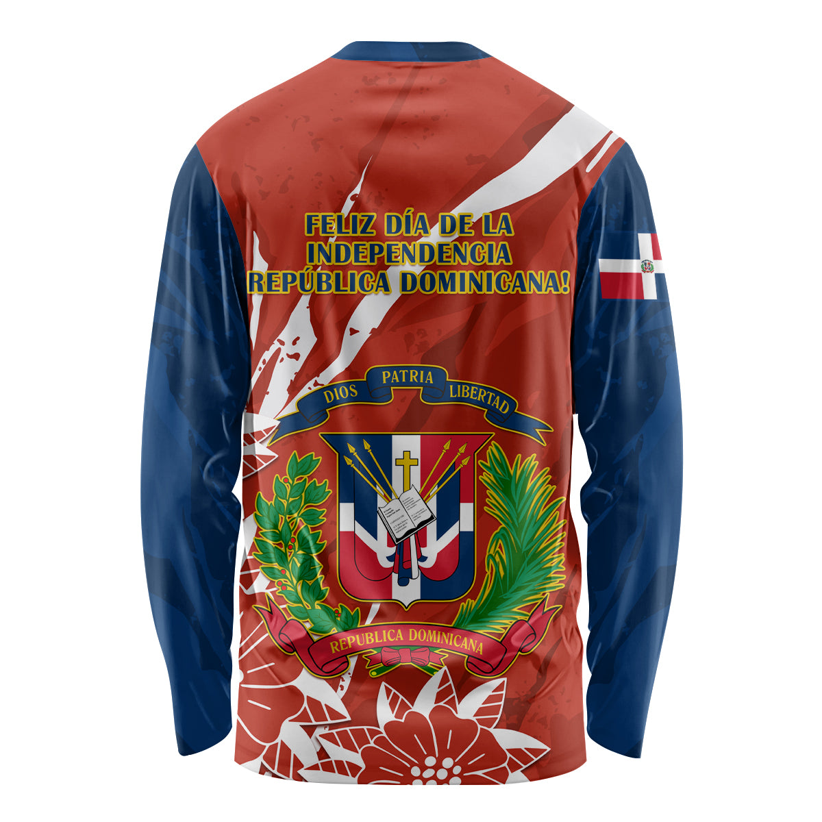 Dominican Republic Independence Day Long Sleeve Shirt Coat Of Arms With Bayahibe Rose - Wonder Print Shop