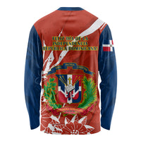 Dominican Republic Independence Day Long Sleeve Shirt Coat Of Arms With Bayahibe Rose - Wonder Print Shop