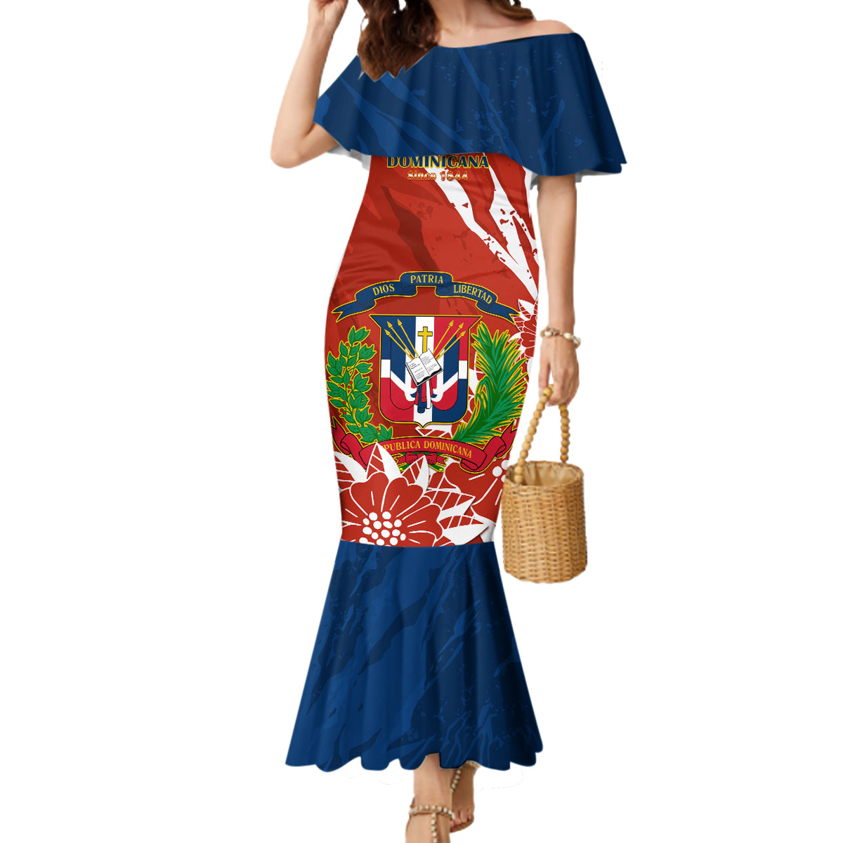 Dominican Republic Independence Day Mermaid Dress Coat Of Arms With Bayahibe Rose