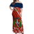 Dominican Republic Independence Day Off Shoulder Maxi Dress Coat Of Arms With Bayahibe Rose