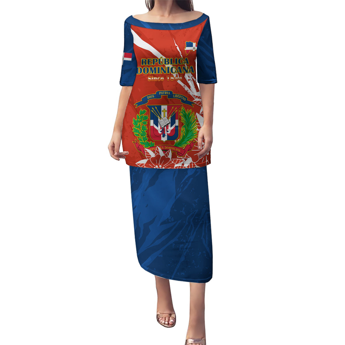 Dominican Republic Independence Day Puletasi Coat Of Arms With Bayahibe Rose - Wonder Print Shop