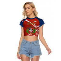 Dominican Republic Independence Day Raglan Cropped T Shirt Coat Of Arms With Bayahibe Rose - Wonder Print Shop