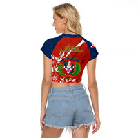 Dominican Republic Independence Day Raglan Cropped T Shirt Coat Of Arms With Bayahibe Rose - Wonder Print Shop