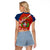 Dominican Republic Independence Day Raglan Cropped T Shirt Coat Of Arms With Bayahibe Rose
