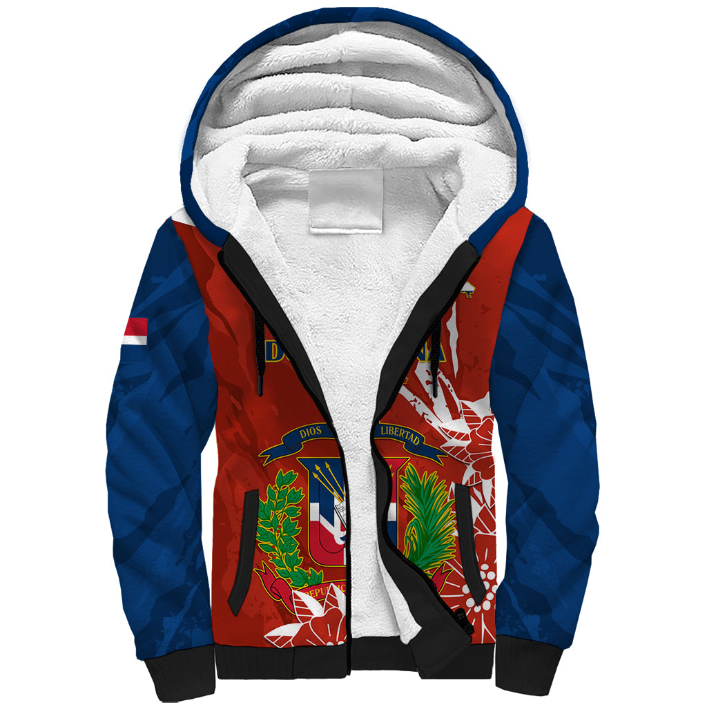 Dominican Republic Independence Day Sherpa Hoodie Coat Of Arms With Bayahibe Rose - Wonder Print Shop