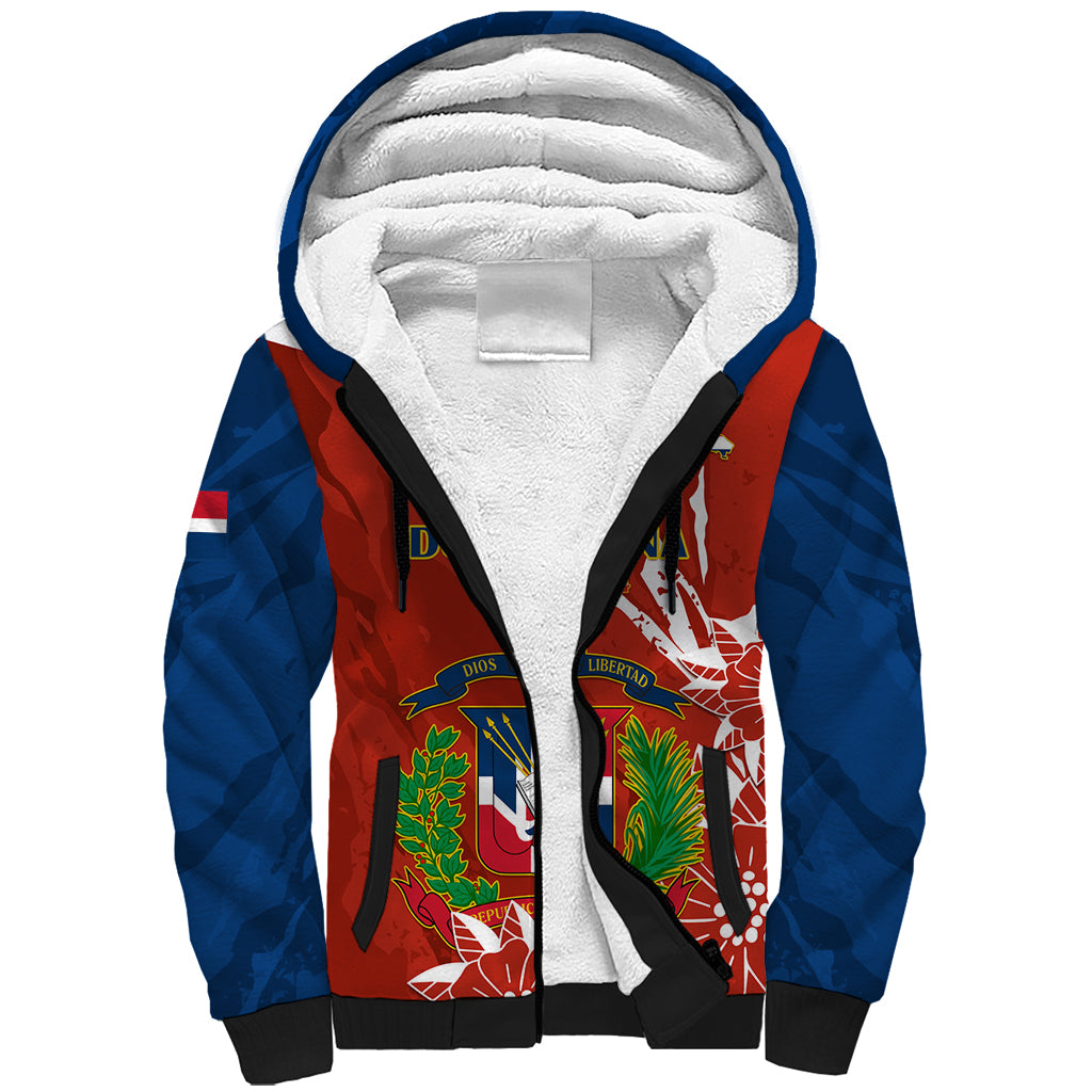 Dominican Republic Independence Day Sherpa Hoodie Coat Of Arms With Bayahibe Rose