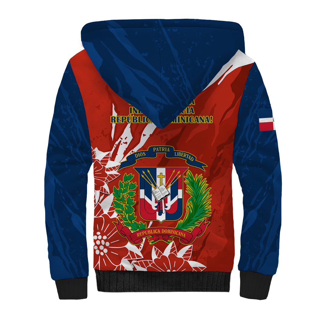 Dominican Republic Independence Day Sherpa Hoodie Coat Of Arms With Bayahibe Rose - Wonder Print Shop