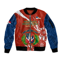 Dominican Republic Independence Day Sleeve Zip Bomber Jacket Coat Of Arms With Bayahibe Rose - Wonder Print Shop
