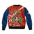 Dominican Republic Independence Day Sleeve Zip Bomber Jacket Coat Of Arms With Bayahibe Rose - Wonder Print Shop