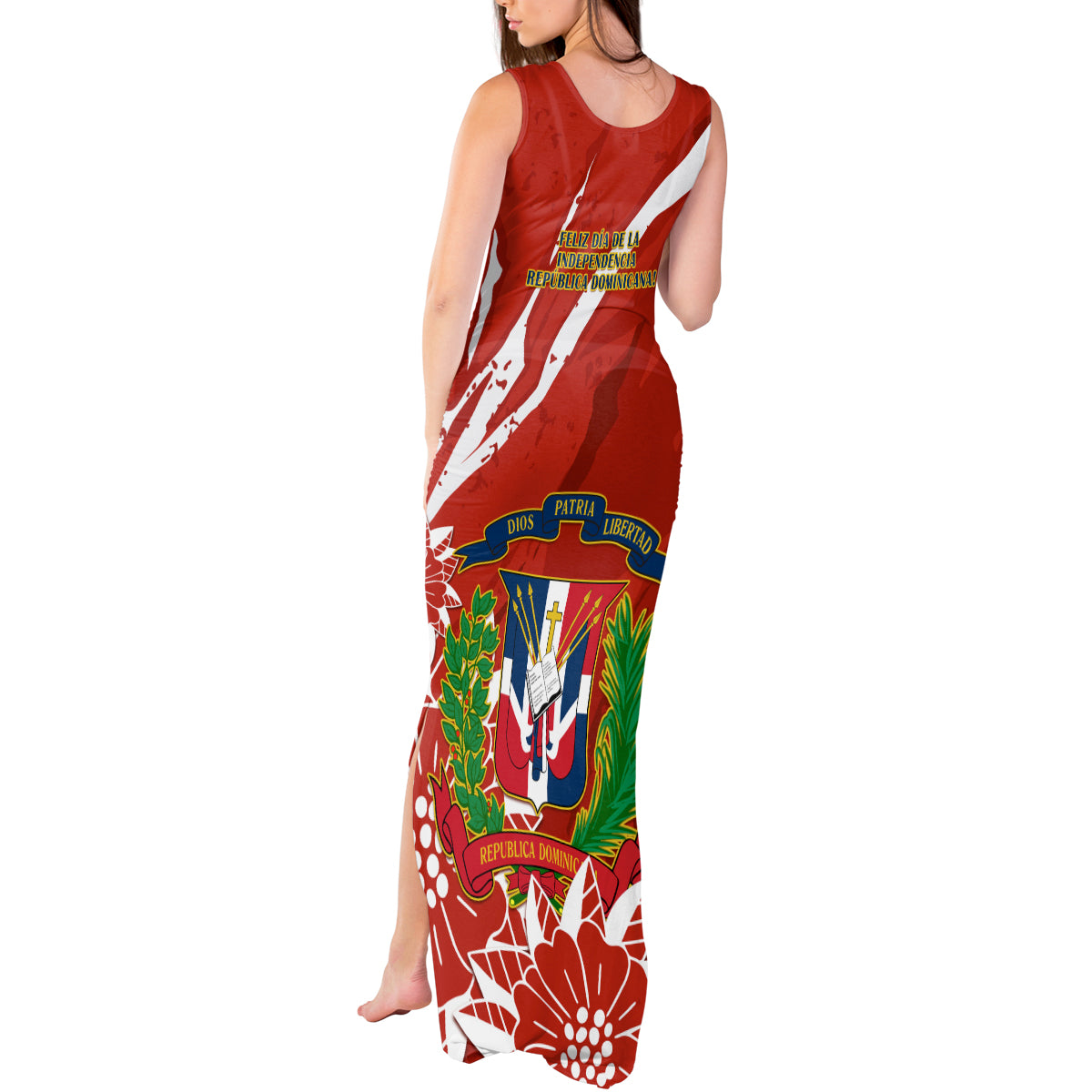 Dominican Republic Independence Day Tank Maxi Dress Coat Of Arms With Bayahibe Rose - Wonder Print Shop