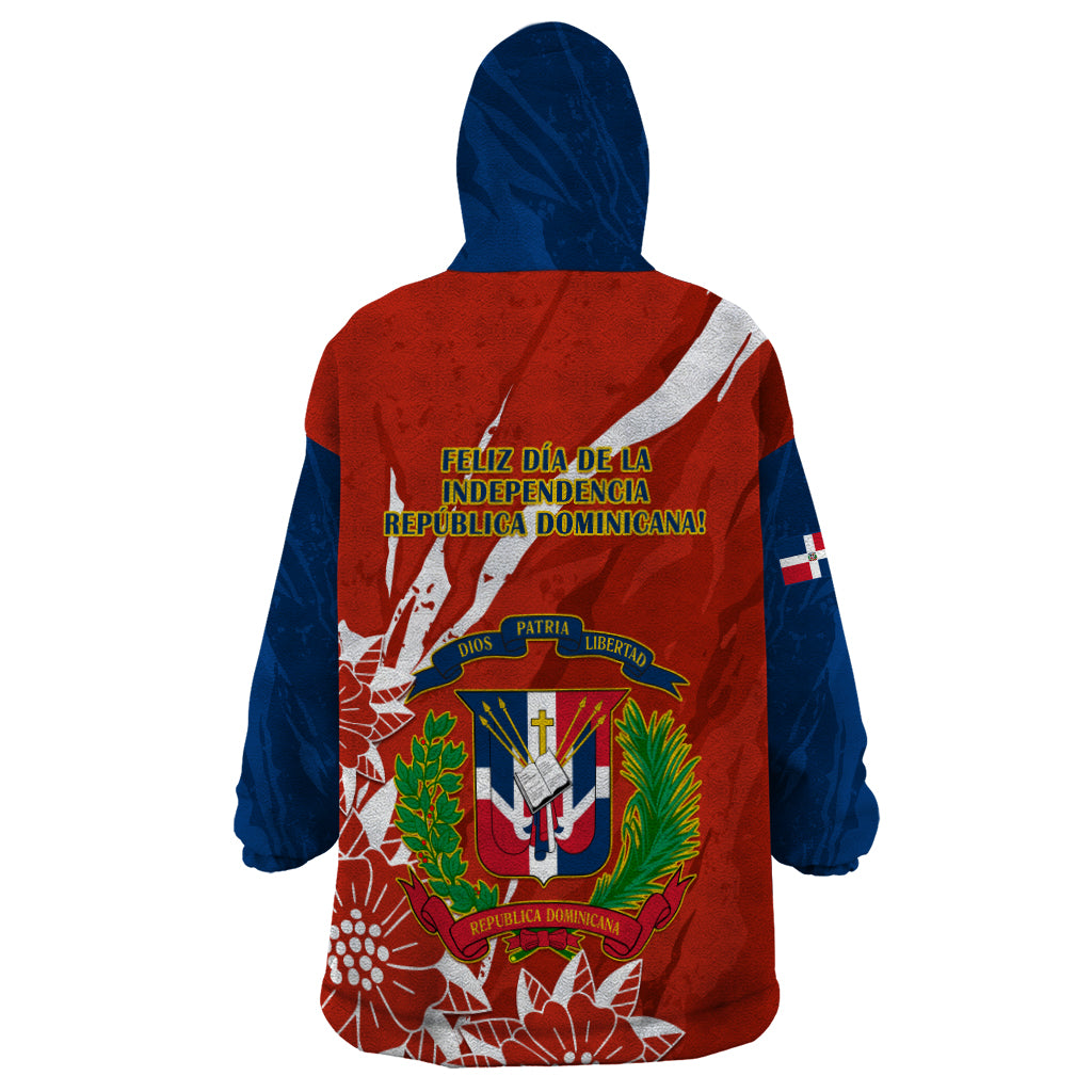 Dominican Republic Independence Day Wearable Blanket Hoodie Coat Of Arms With Bayahibe Rose - Wonder Print Shop