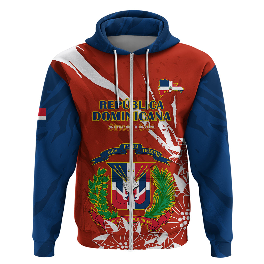 Dominican Republic Independence Day Zip Hoodie Coat Of Arms With Bayahibe Rose - Wonder Print Shop