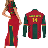 Custom Cameroon Football Couples Matching Short Sleeve Bodycon Dress and Long Sleeve Button Shirt 2024 African Nations Go Champions Lion Style - Wonder Print Shop