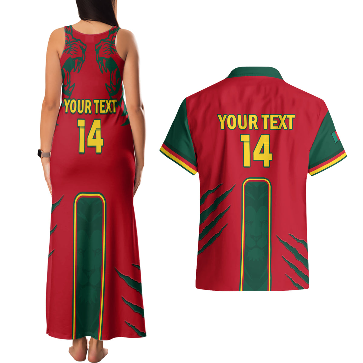 Custom Cameroon Football Couples Matching Tank Maxi Dress and Hawaiian Shirt 2024 African Nations Go Champions Lion Style - Wonder Print Shop