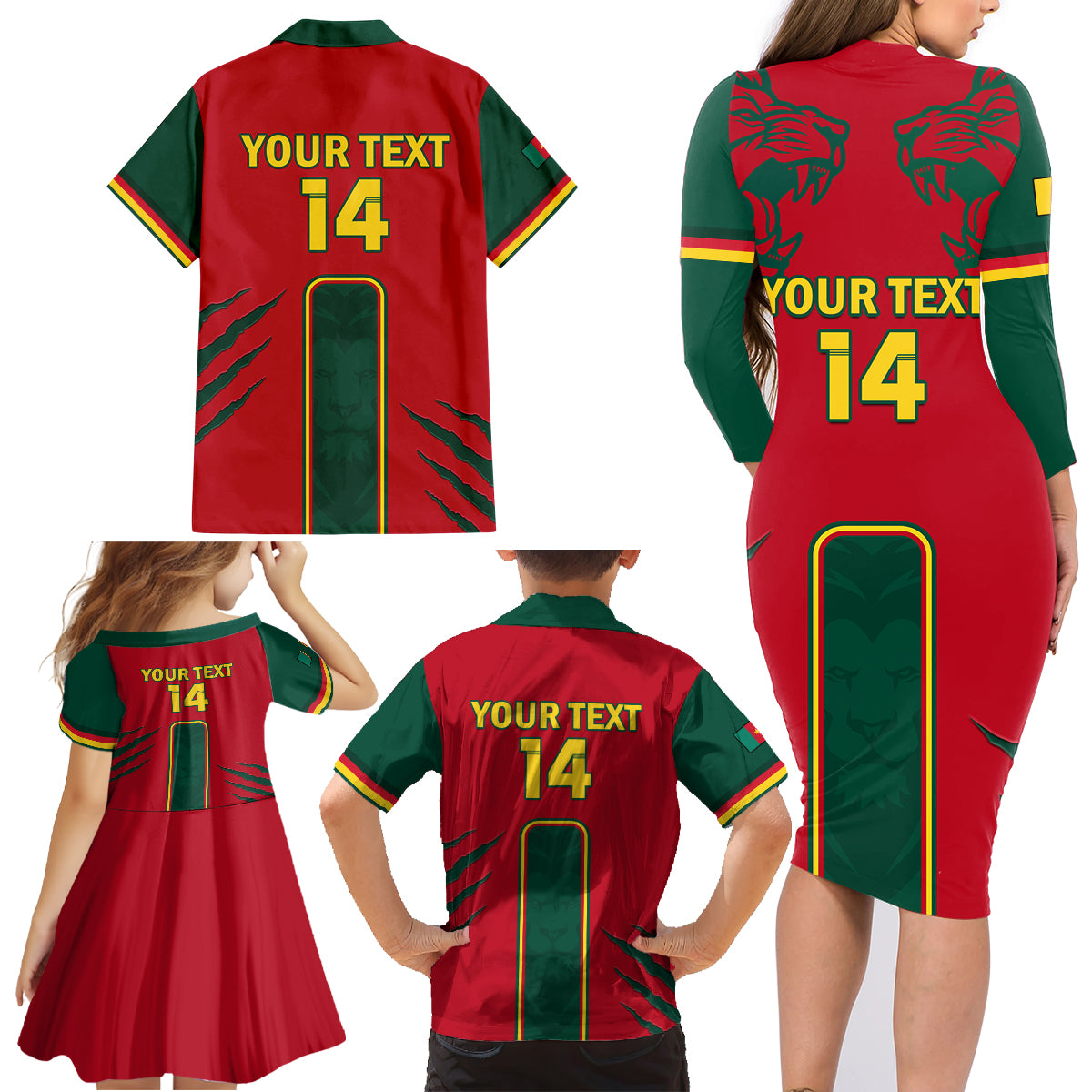 Custom Cameroon Football Family Matching Long Sleeve Bodycon Dress and Hawaiian Shirt 2024 African Nations Go Champions Lion Style - Wonder Print Shop