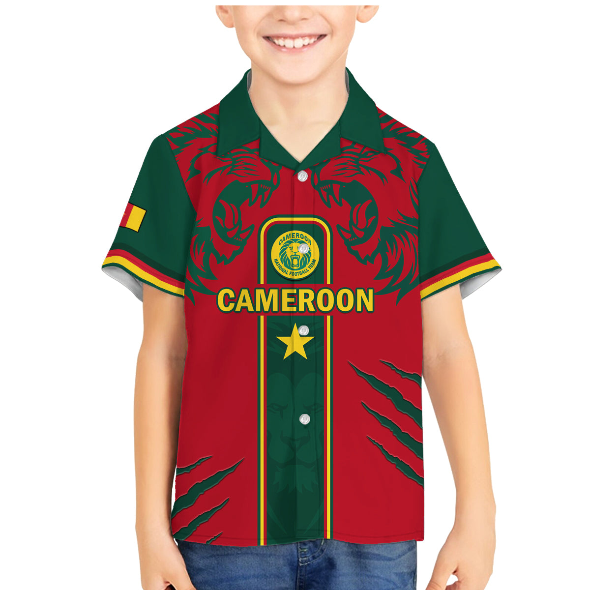 Custom Cameroon Football Family Matching Mermaid Dress and Hawaiian Shirt 2024 African Nations Go Champions Lion Style - Wonder Print Shop