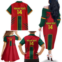 Custom Cameroon Football Family Matching Off Shoulder Long Sleeve Dress and Hawaiian Shirt 2024 African Nations Go Champions Lion Style - Wonder Print Shop