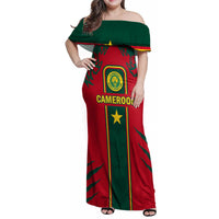 Custom Cameroon Football Family Matching Off Shoulder Maxi Dress and Hawaiian Shirt 2024 African Nations Go Champions Lion Style - Wonder Print Shop
