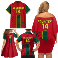 Custom Cameroon Football Family Matching Off Shoulder Short Dress and Hawaiian Shirt 2024 African Nations Go Champions Lion Style - Wonder Print Shop
