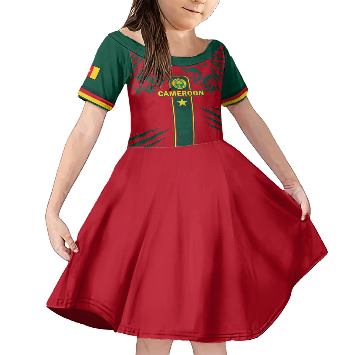 Custom Cameroon Football Family Matching Short Sleeve Bodycon Dress and Hawaiian Shirt 2024 African Nations Go Champions Lion Style - Wonder Print Shop