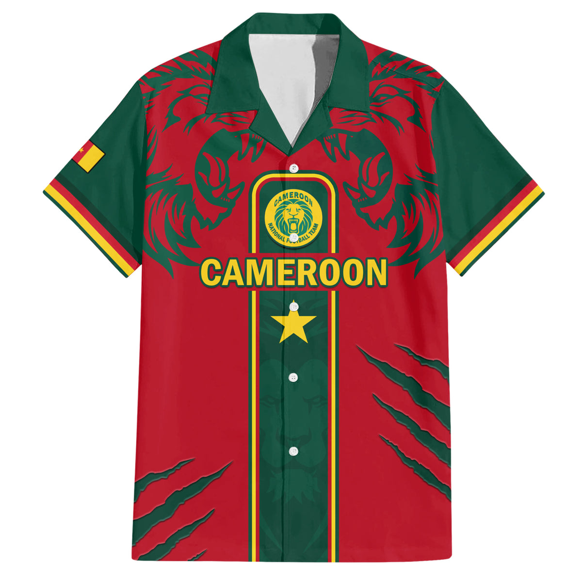 Custom Cameroon Football Family Matching Short Sleeve Bodycon Dress and Hawaiian Shirt 2024 African Nations Go Champions Lion Style - Wonder Print Shop