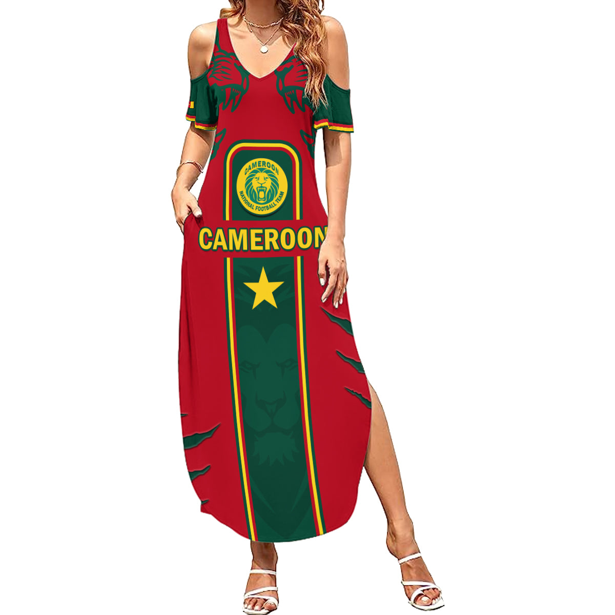 Custom Cameroon Football Family Matching Summer Maxi Dress and Hawaiian Shirt 2024 African Nations Go Champions Lion Style - Wonder Print Shop
